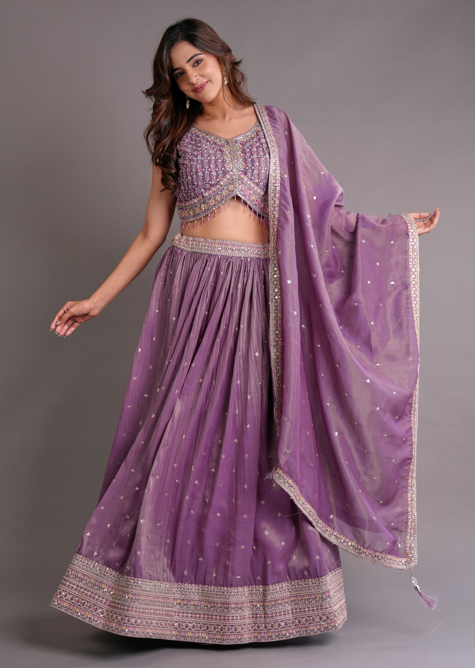 Mauve Tissue Silk Lehenga