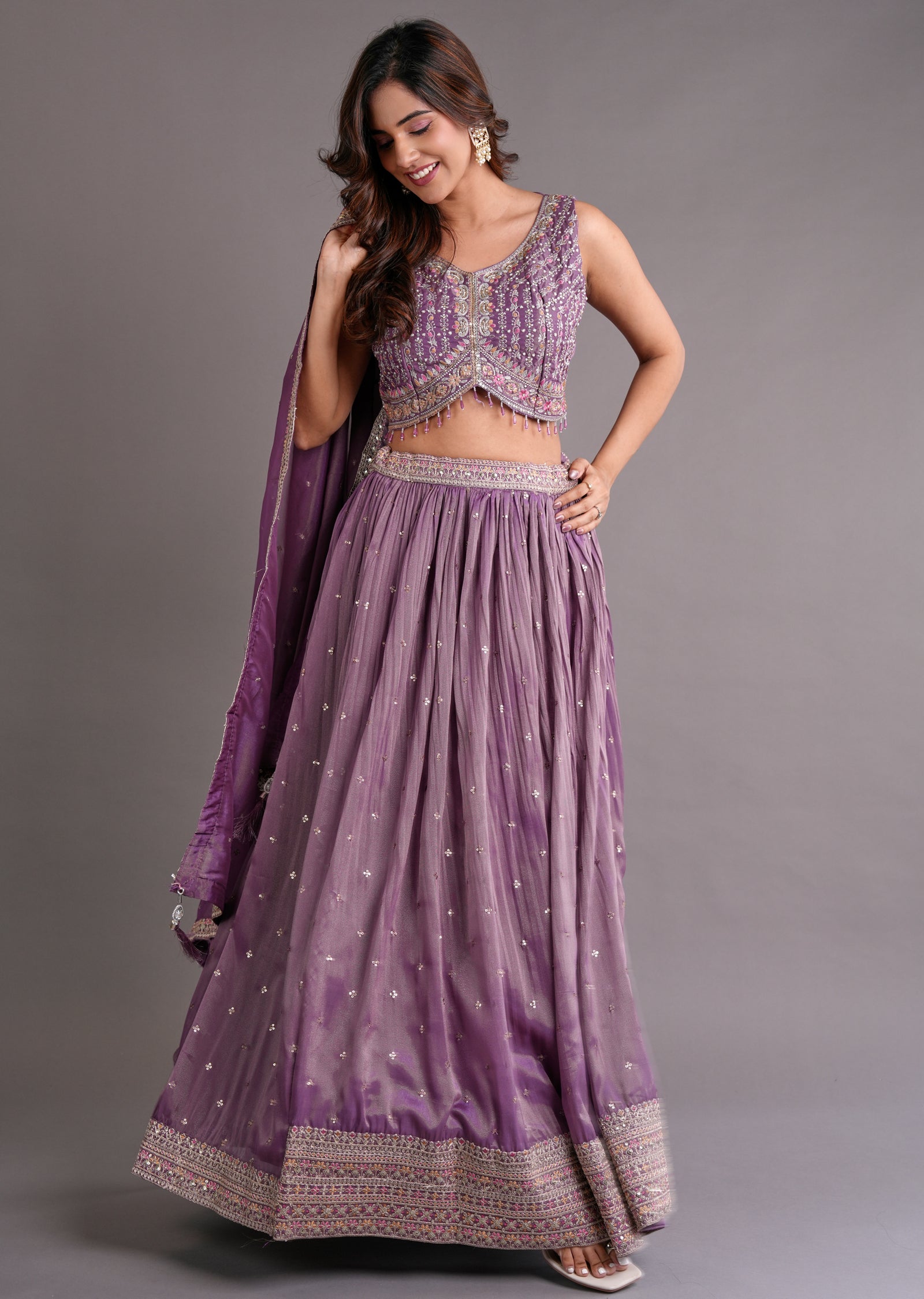 Mauve Tissue Silk Lehenga