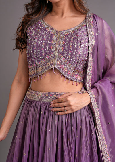 Mauve Tissue Silk Lehenga