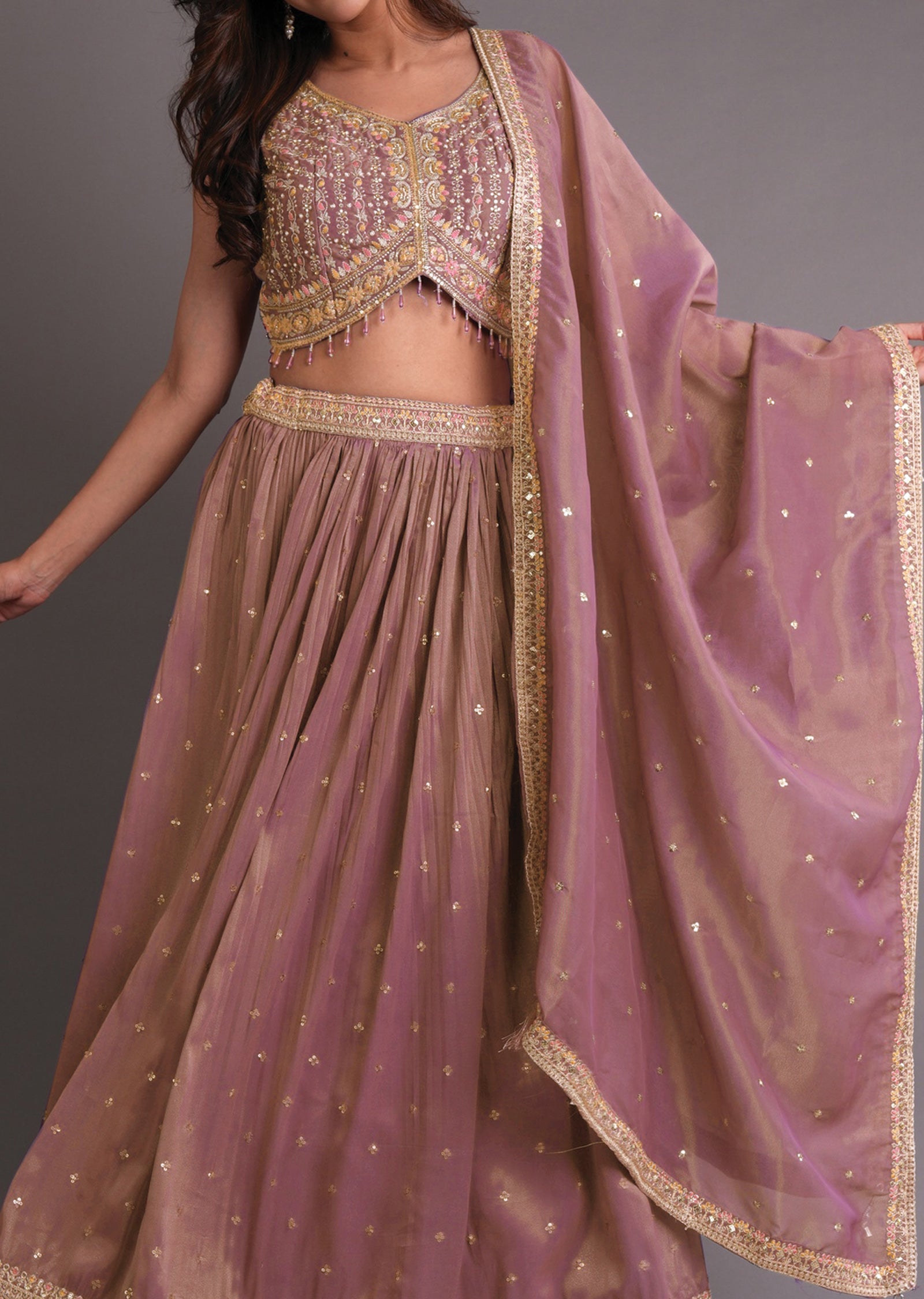 Onion Pink Tissue Silk Lehenga