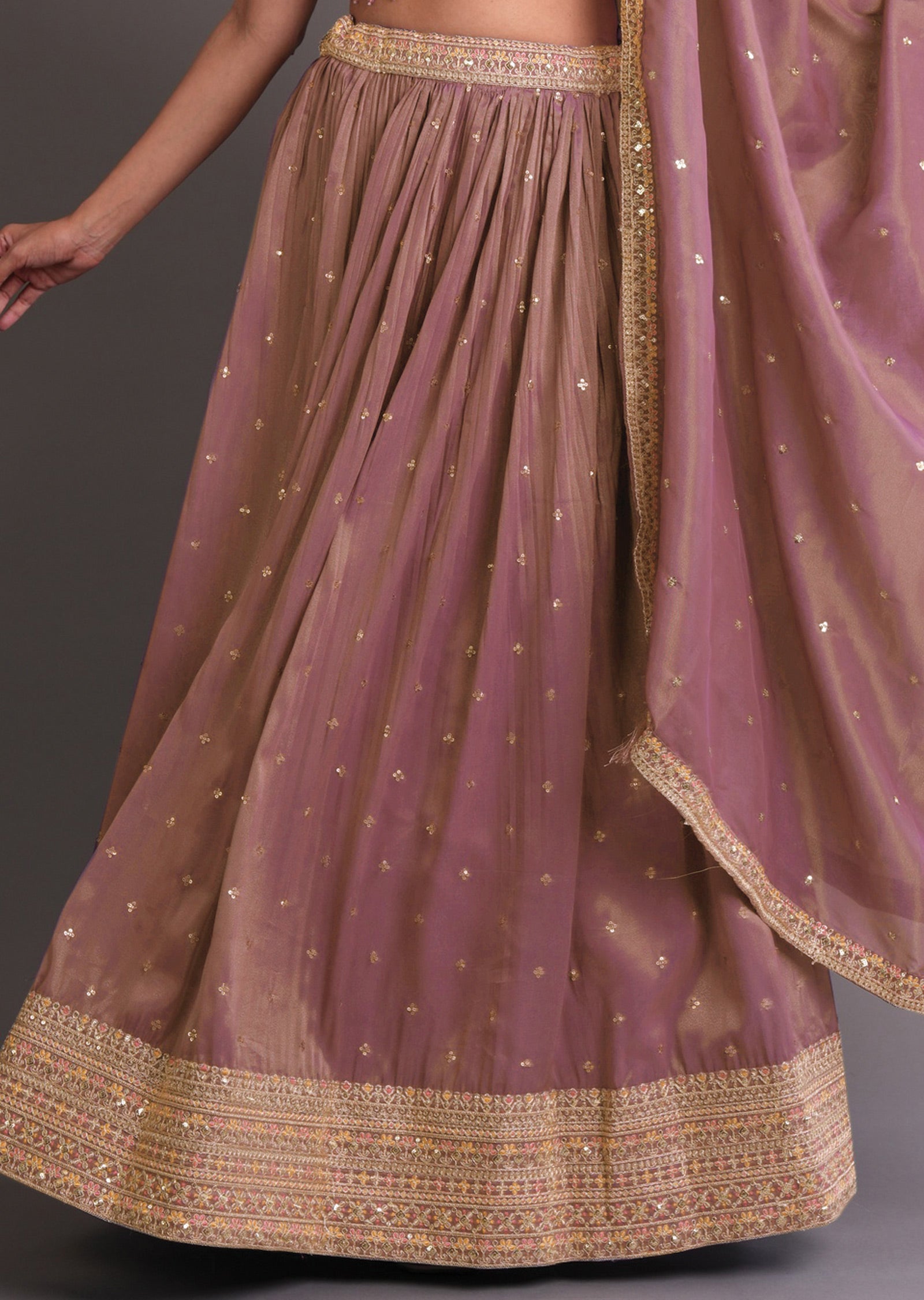 Onion Pink Tissue Silk Lehenga