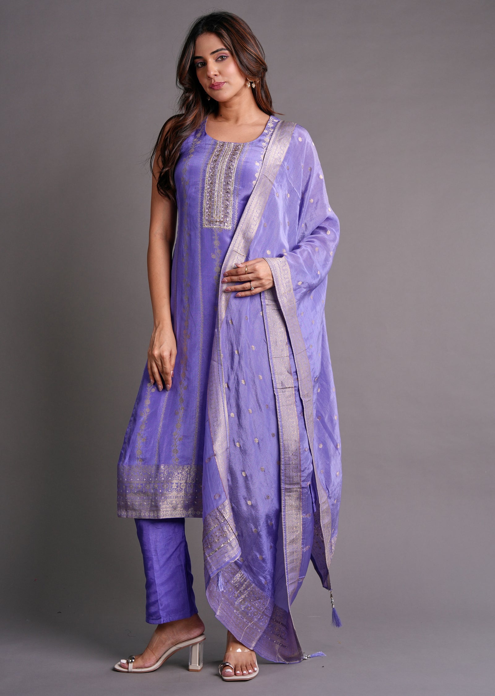 Lavender Tissue Silk Straight Cut Suit