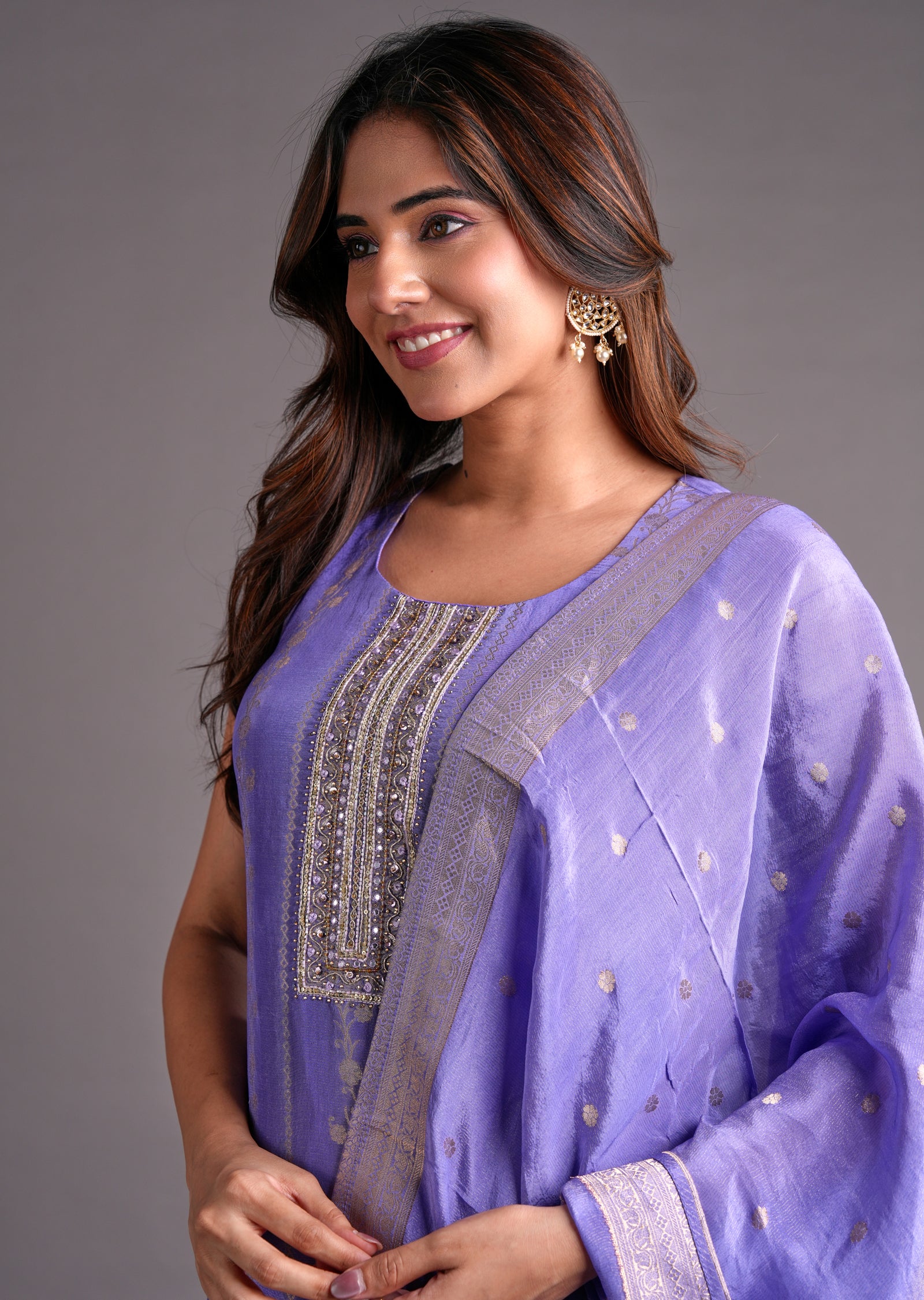 Lavender Tissue Silk Straight Cut Suit