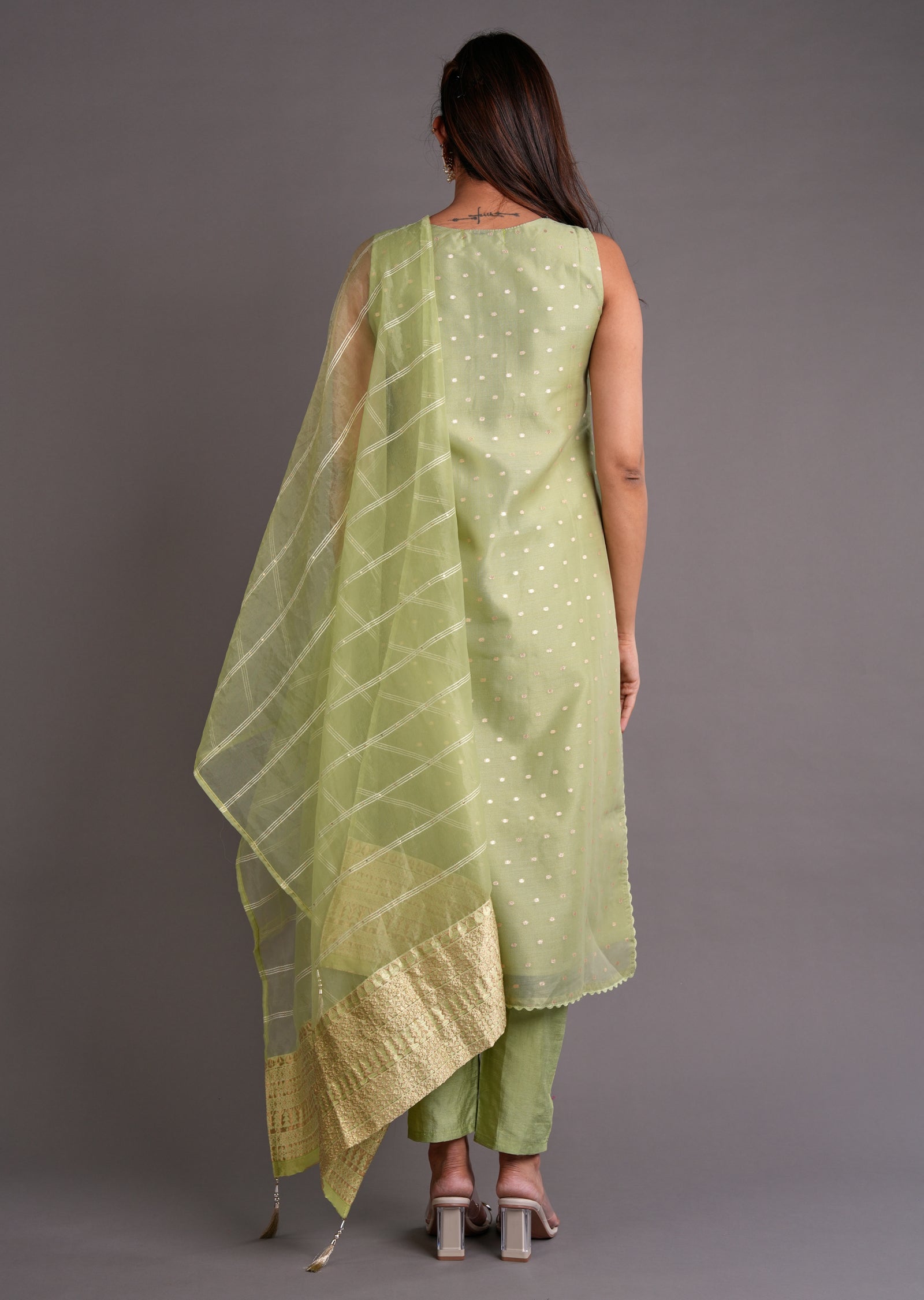 Light Green Organza Straight Cut Suit