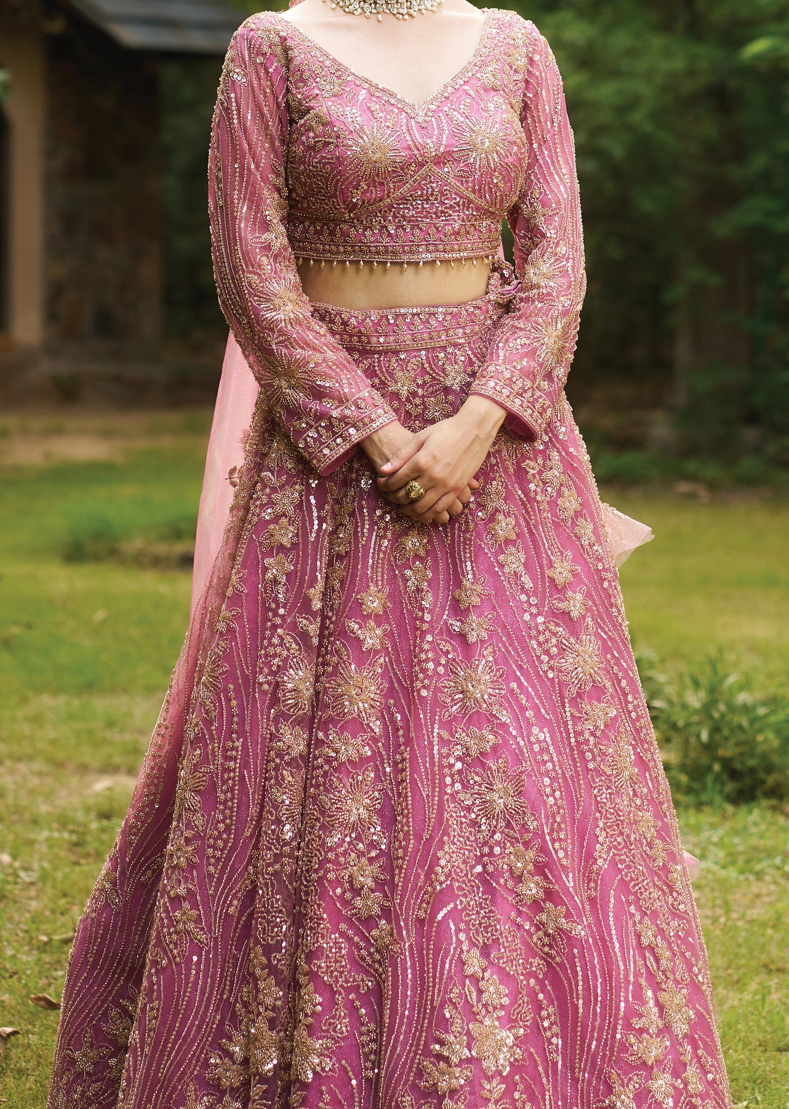 Onion Pink Net Lehenga Set