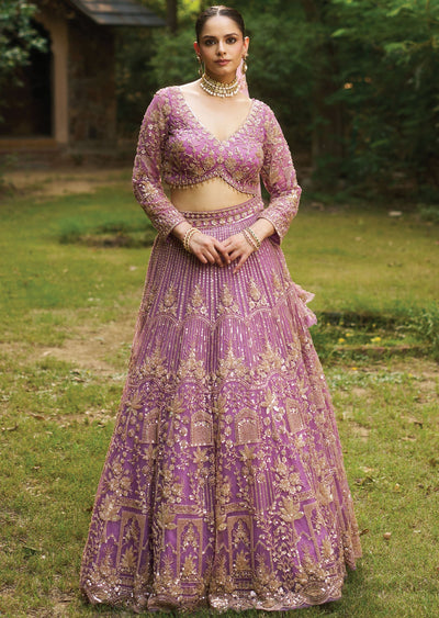Lavender Net Lehenga Set