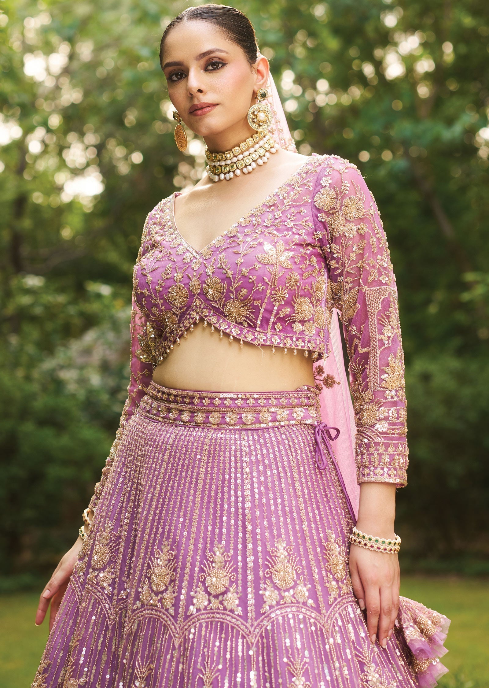 Lavender Net Lehenga Set