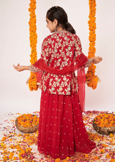 Maroon Georgette Gharara Set