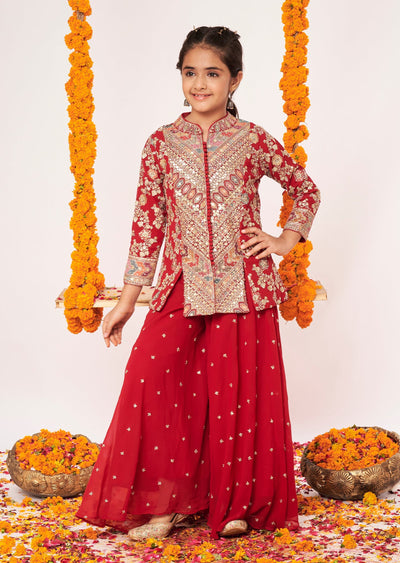 Maroon Georgette Gharara Set