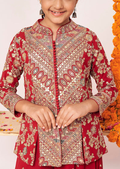 Maroon Georgette Gharara Set
