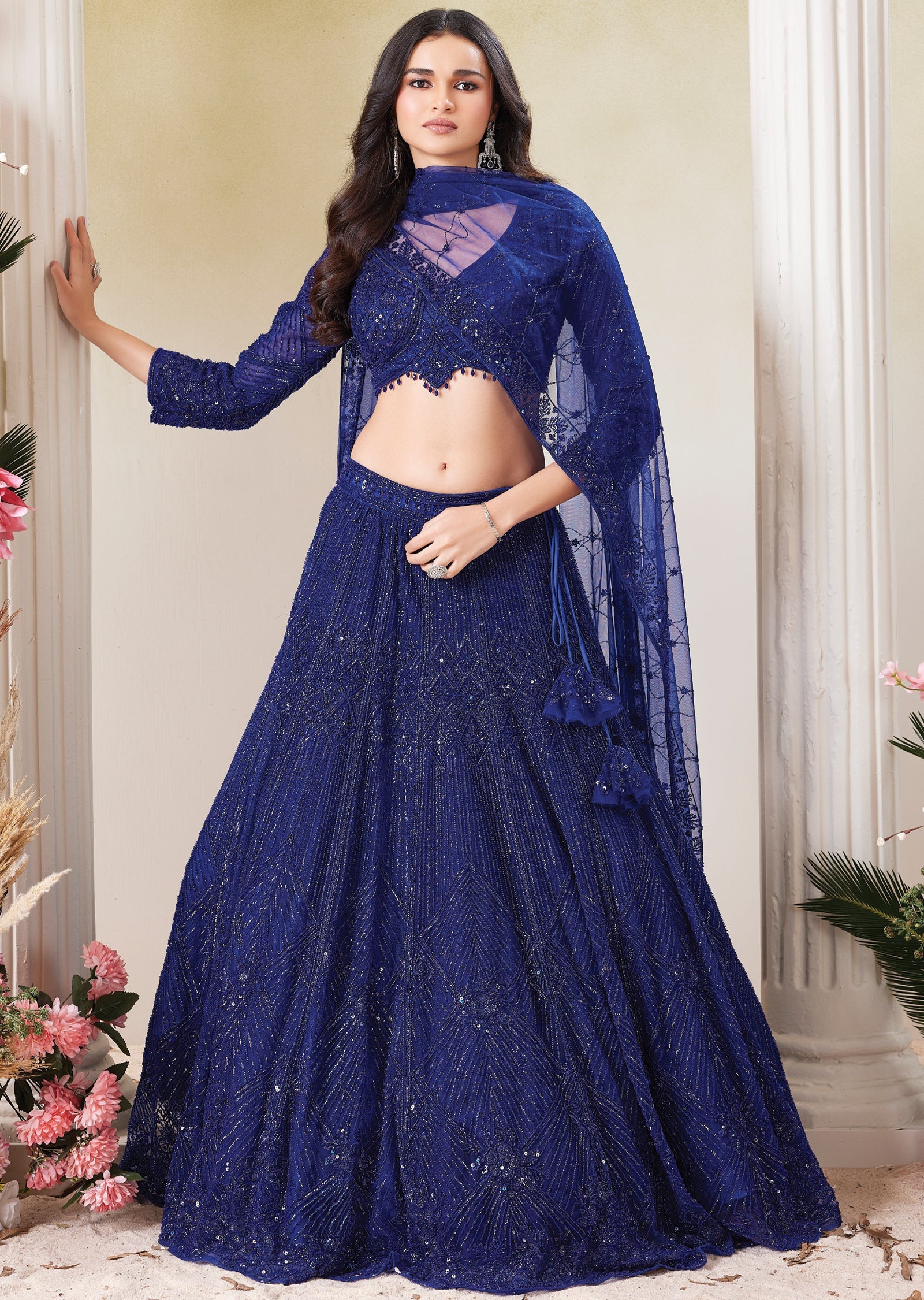Royal Blue Net Lehenga Set