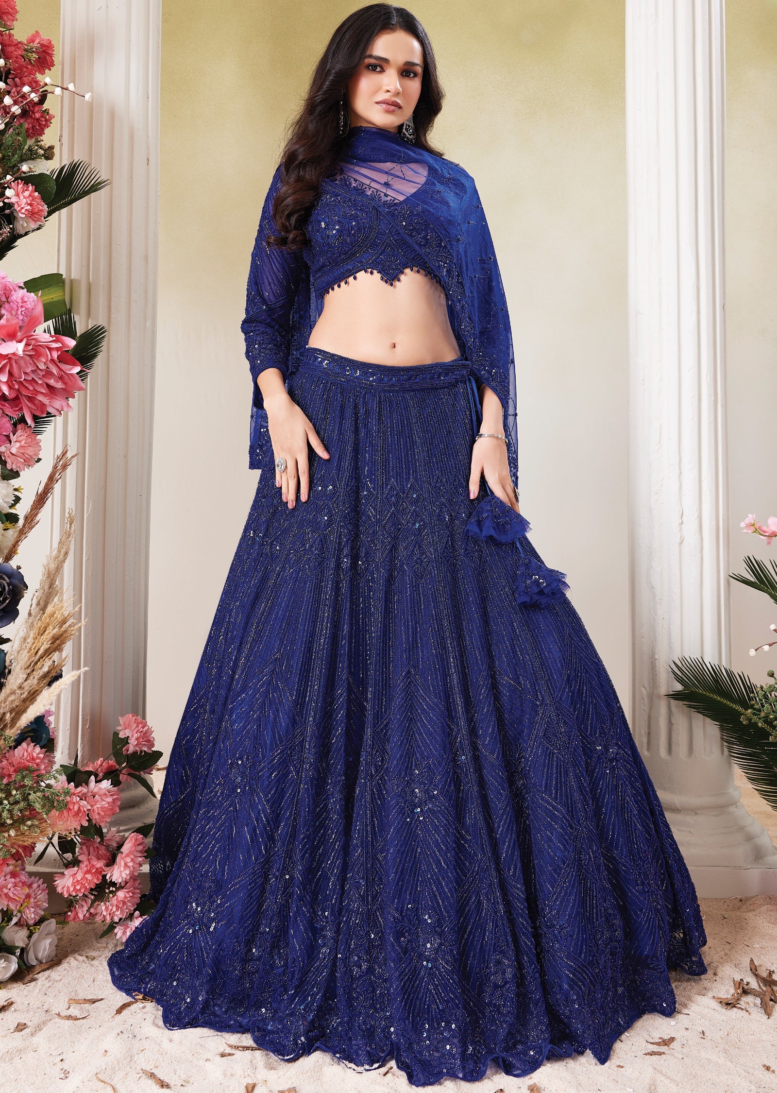 Royal Blue Net Lehenga Set