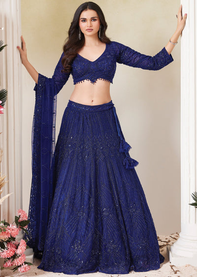 Royal Blue Net Lehenga Set