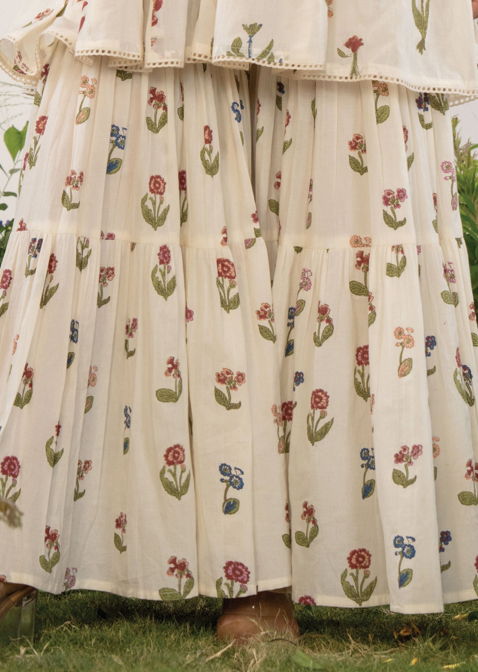 Off White Cotton Straight Cut Kurti Set