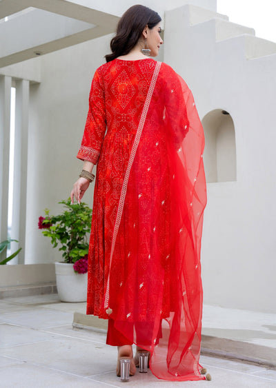 Red Rayon Anarkali Suit