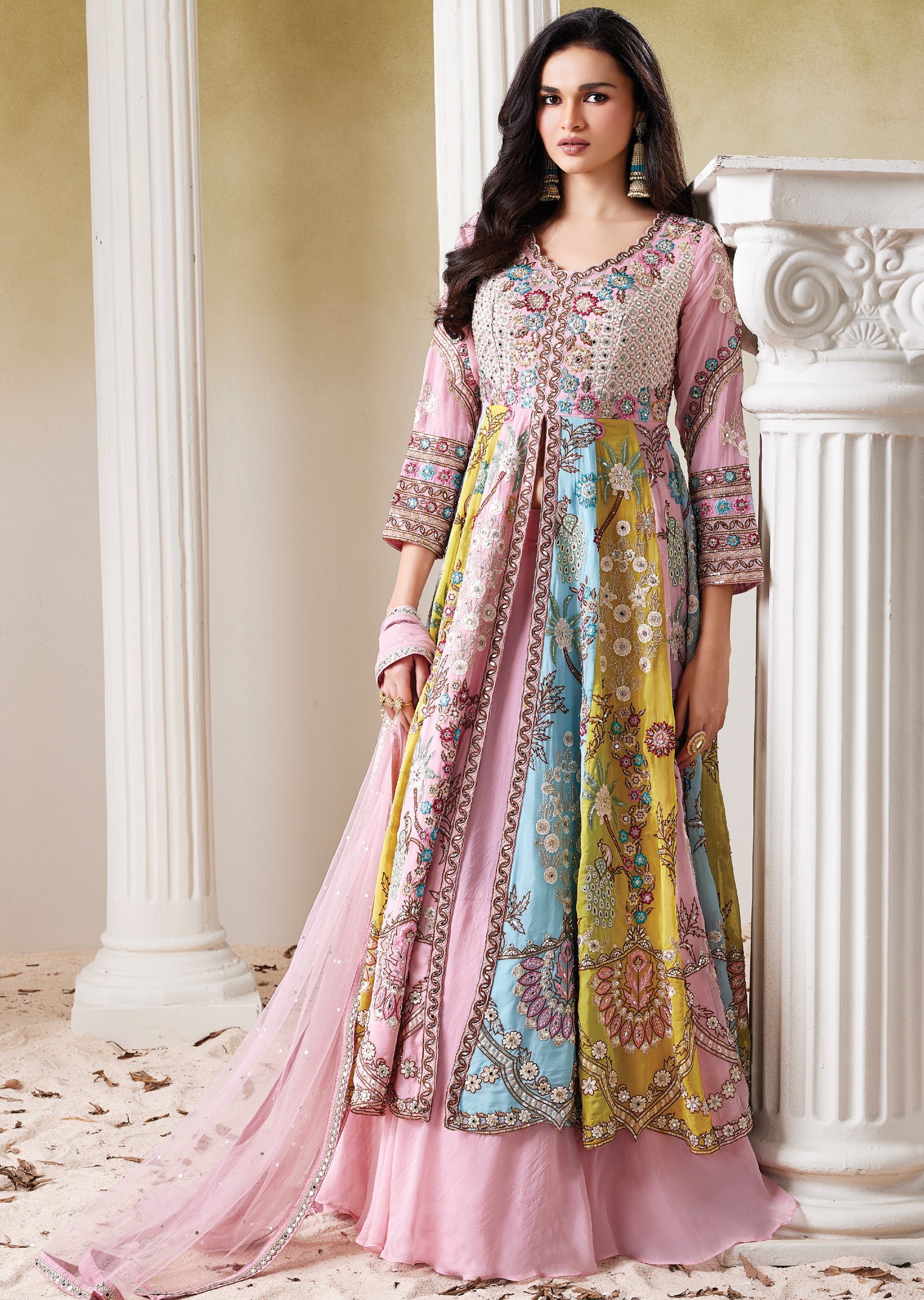 Multi Organza Front slit Anarkali