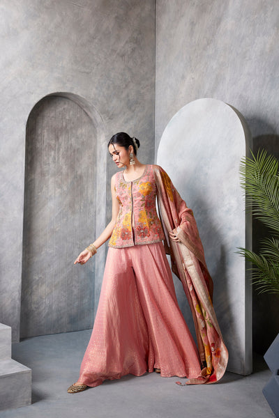 Onion Pink Tissue Shararas Ghararas Set