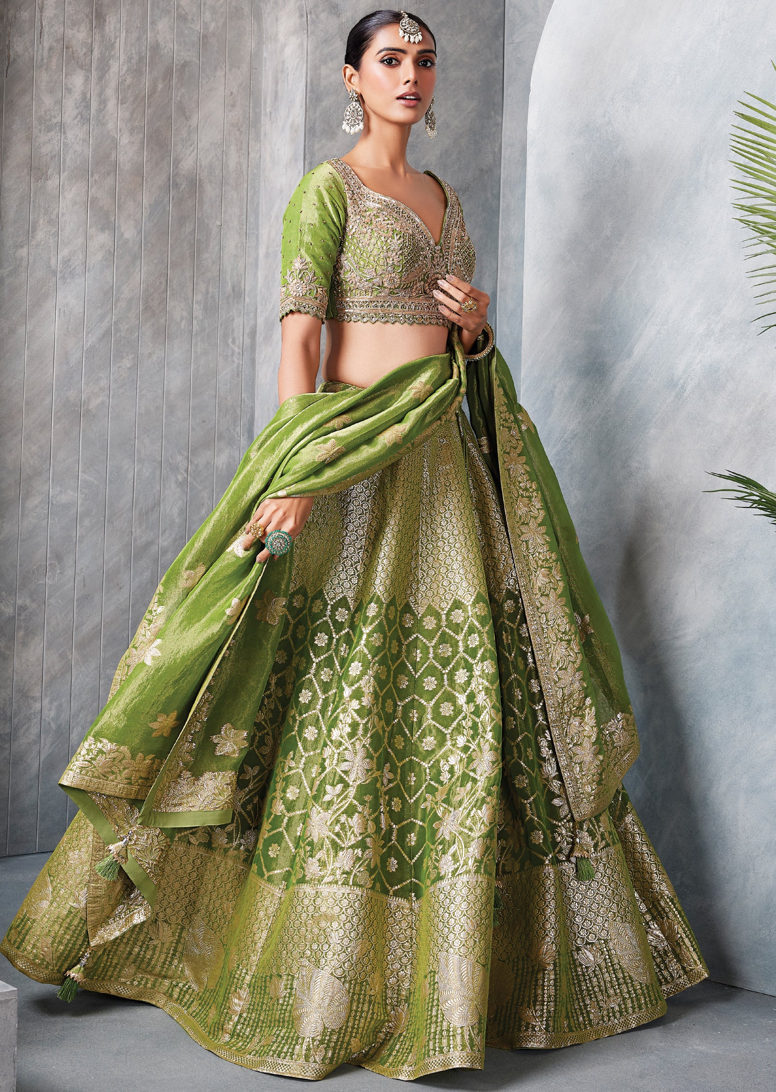 Green Banaras Lehenga Set