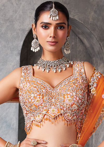 Orange Raw Silk Lehenga Set