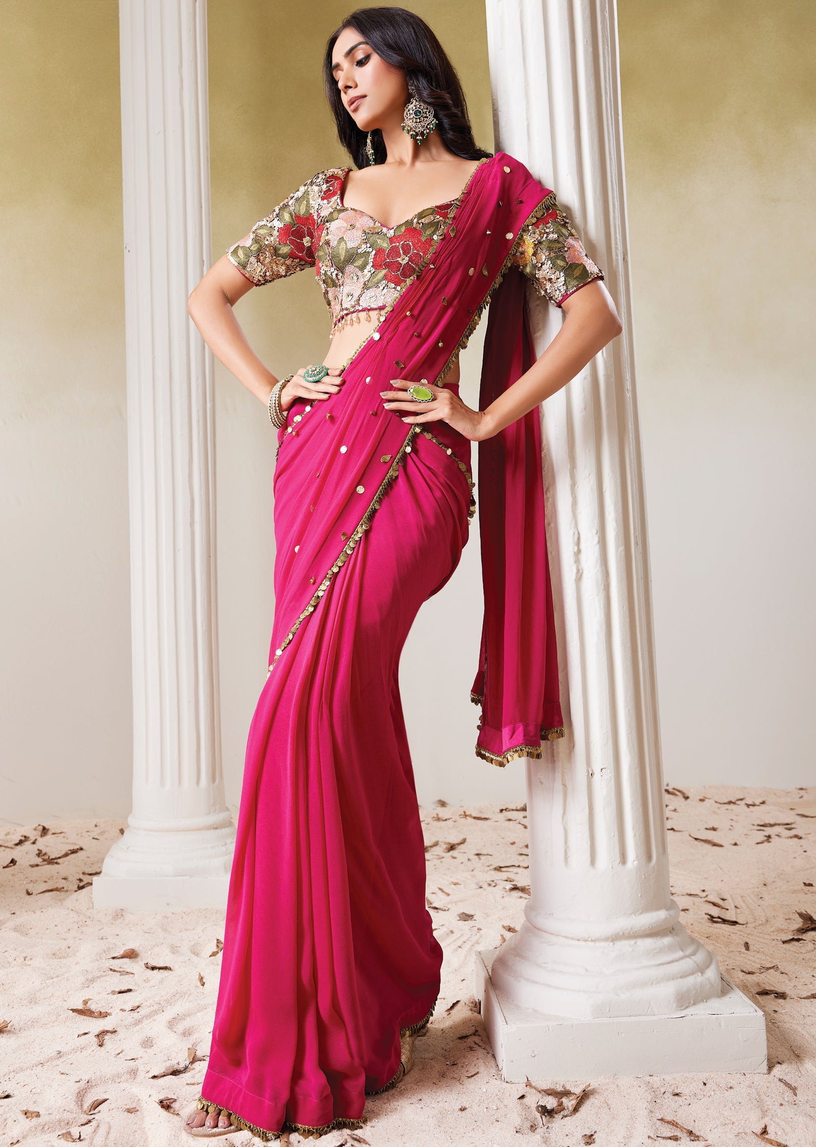 Magenta Georgette Drape Saree