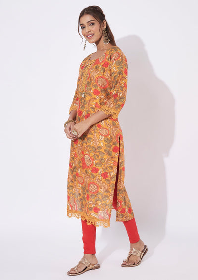 Mustard Chanderi Straight Cut