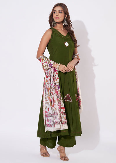 Mehendi Green Silk Anarkali Suit