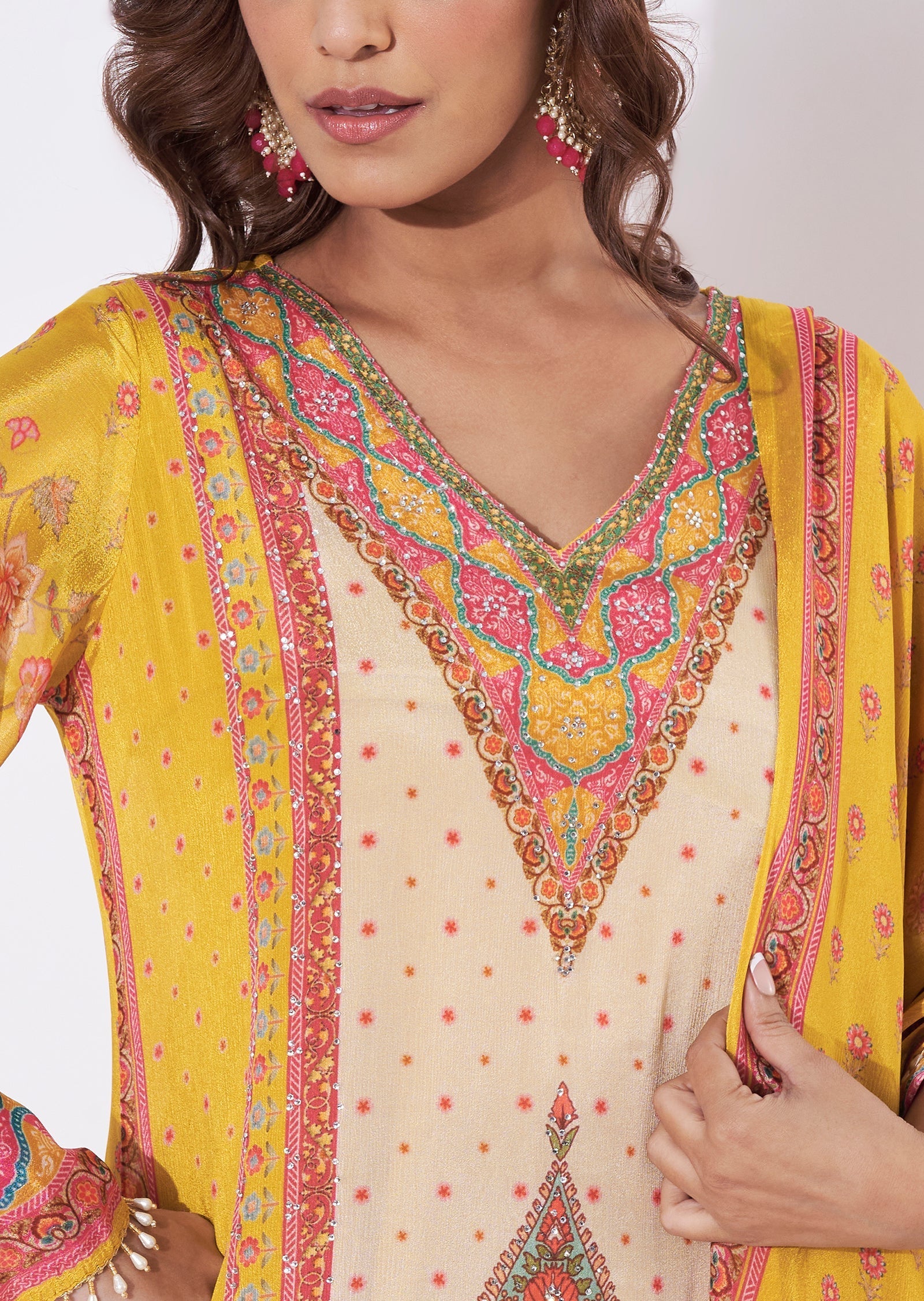 Yellow Chinnon Anarkali Suit