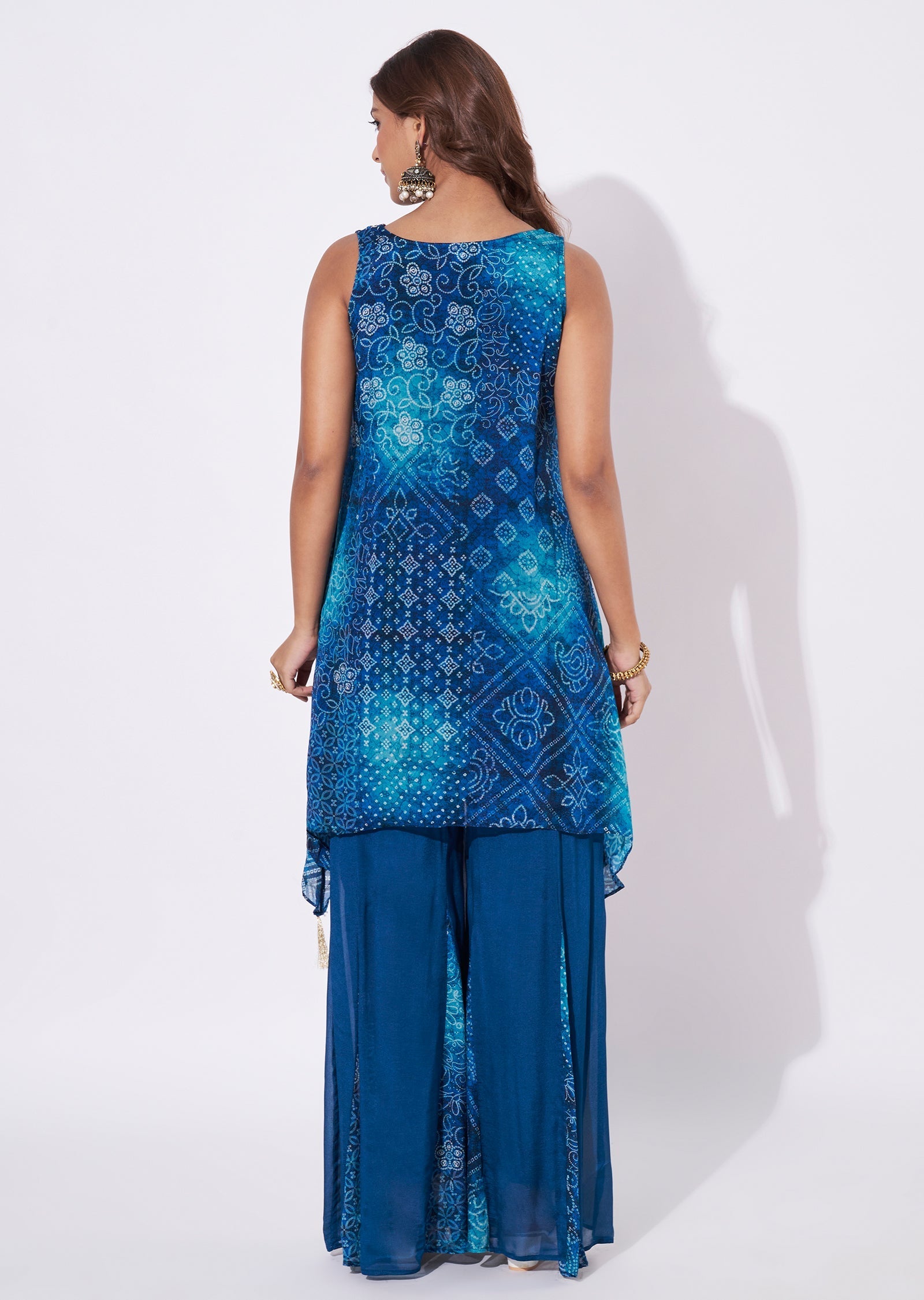 Rama Blue Chinnon Straight Cut Kurti Set