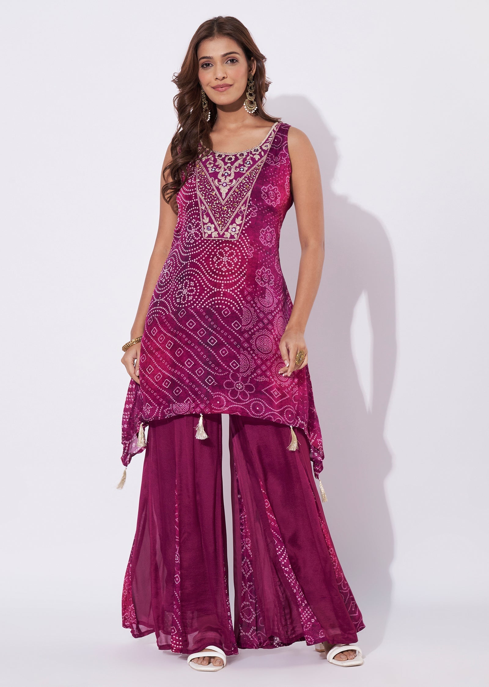 Magenta Chinnon Straight Cut Kurti Set