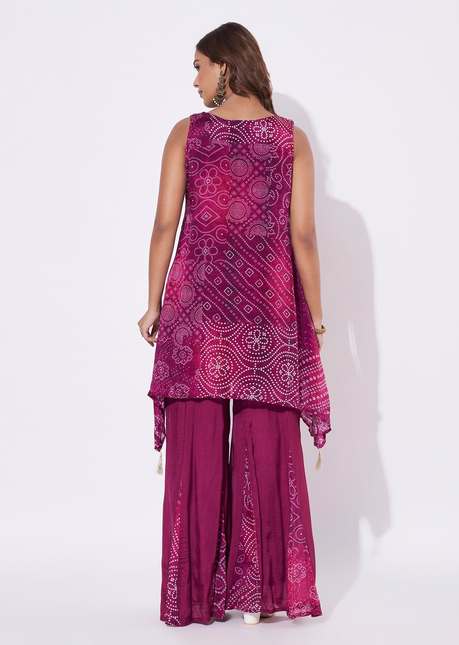 Magenta Chinnon Straight Cut Kurti Set