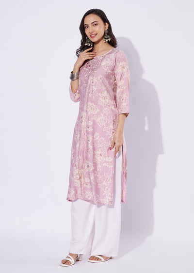 Onion Pink Linen Cotton Straight Cut Kurti