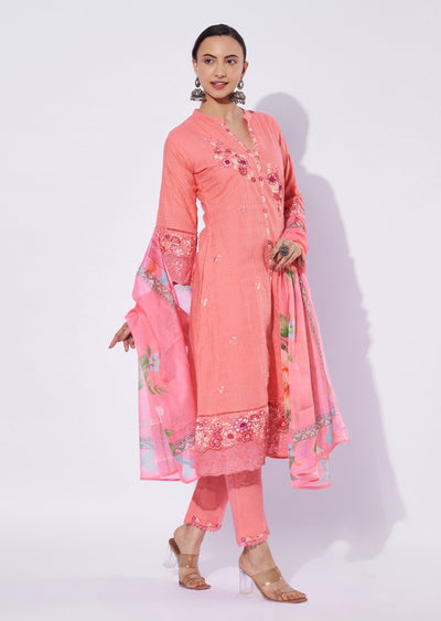 Coral Cotton Anarkali Suit