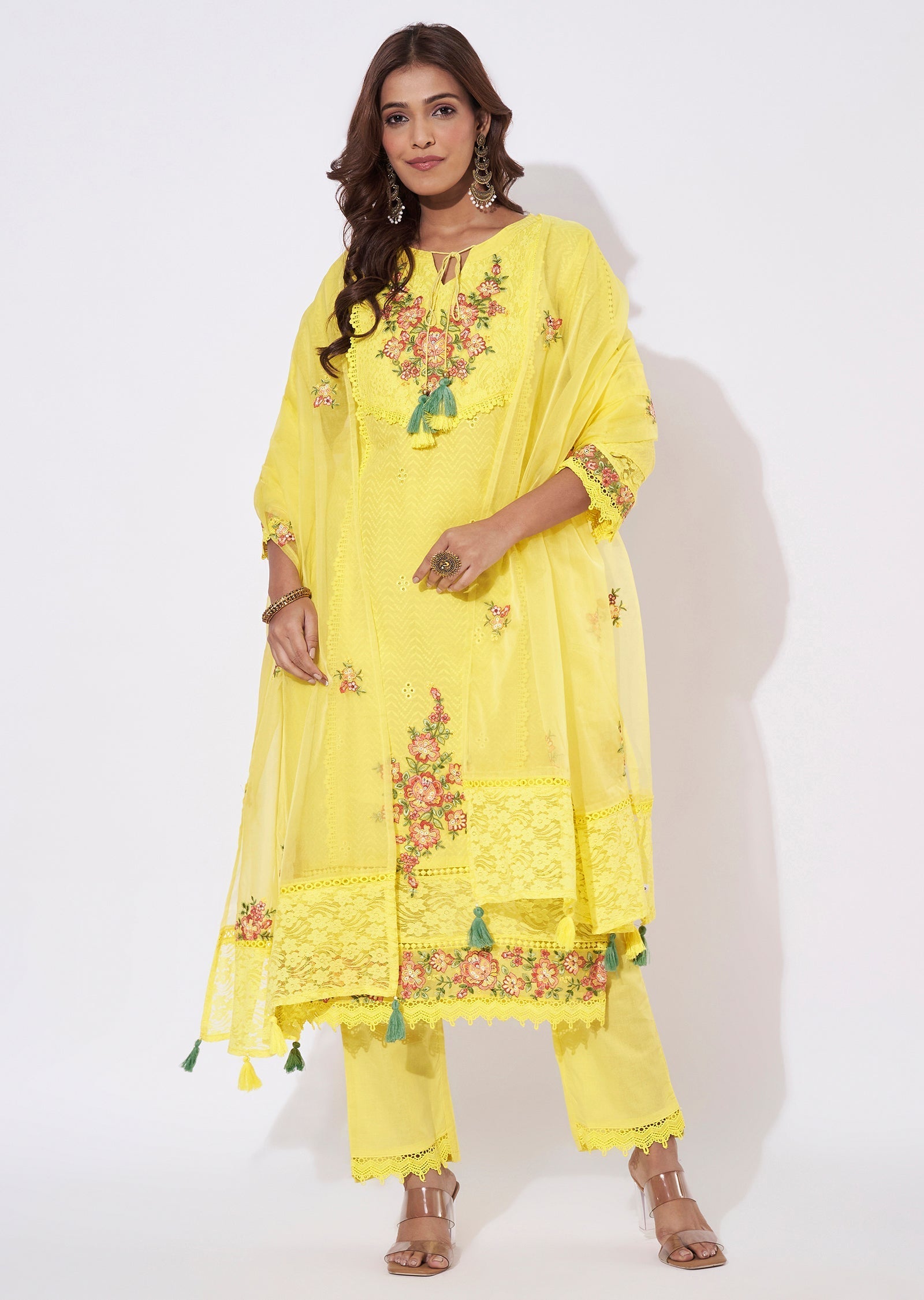 Yellow Cotton Straight Cut Suit
