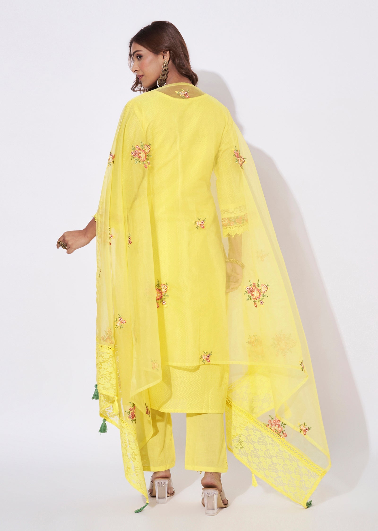 Yellow Cotton Straight Cut Suit