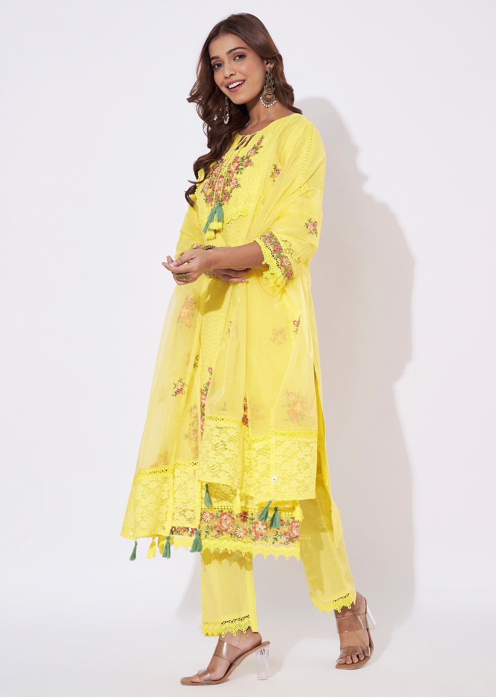 Yellow Cotton Straight Cut Suit