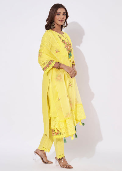 Yellow Cotton Straight Cut Suit