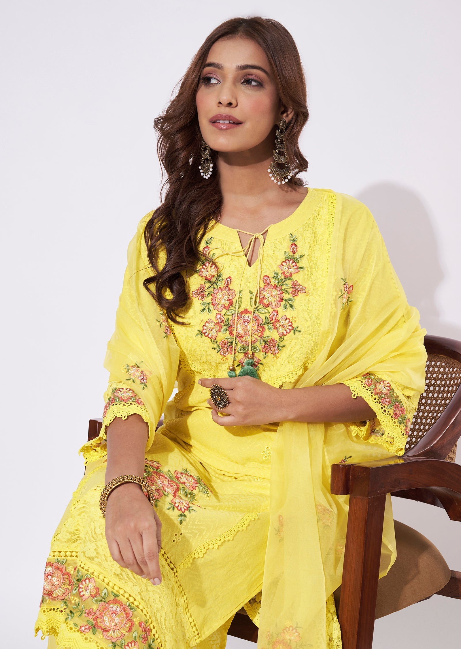 Yellow Cotton Straight Cut Suit