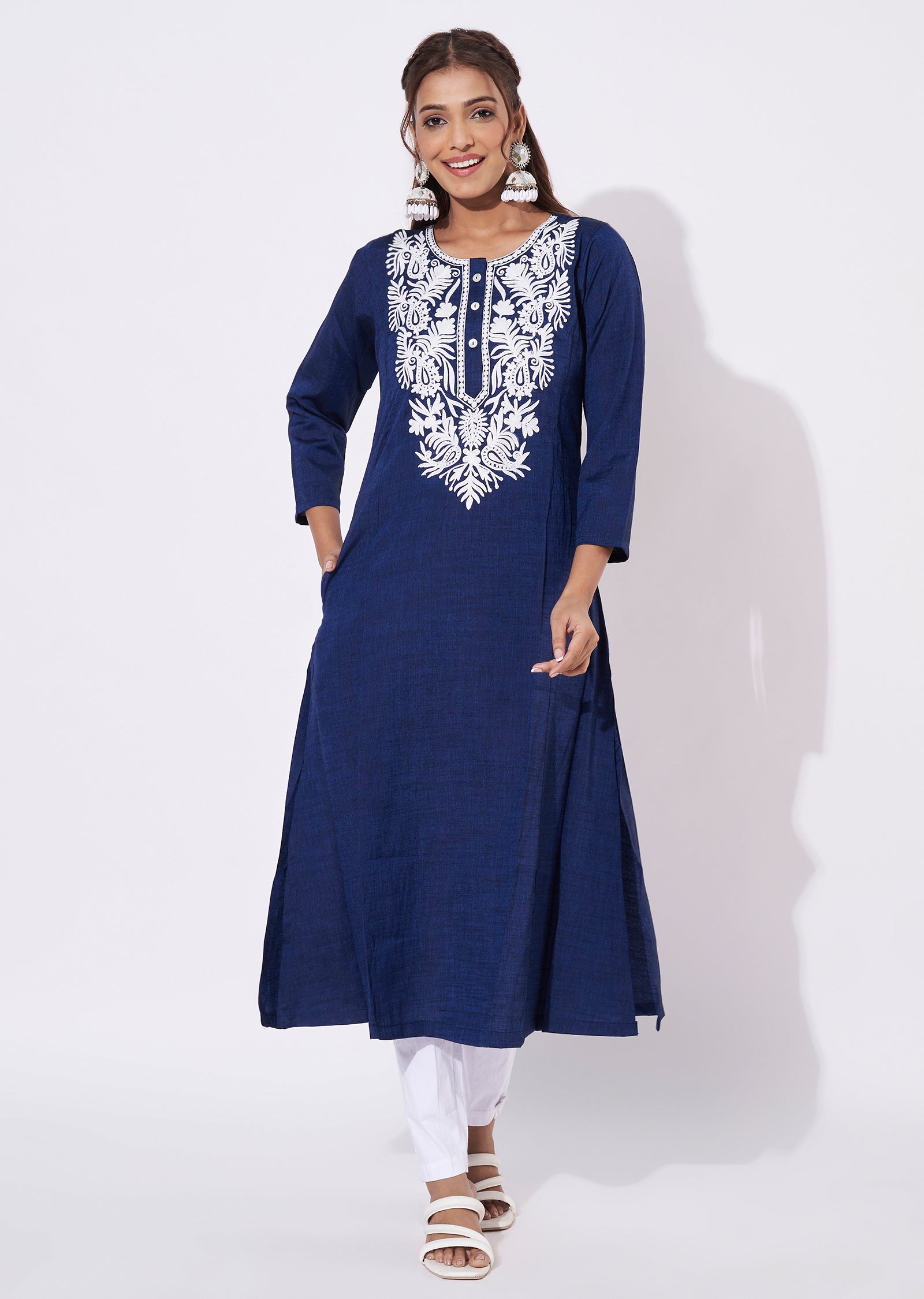 Navy Blue Gold Straight Cut