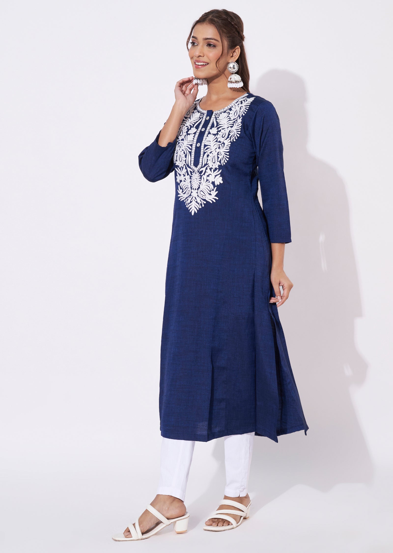 Navy Blue Gold Straight Cut