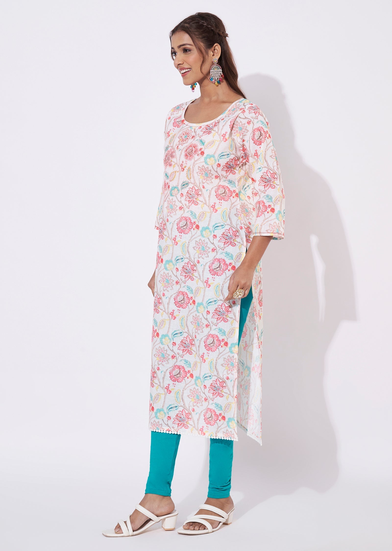 Off White Linen Cotton Straight Cut