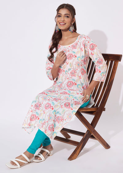 Off White Linen Cotton Straight Cut