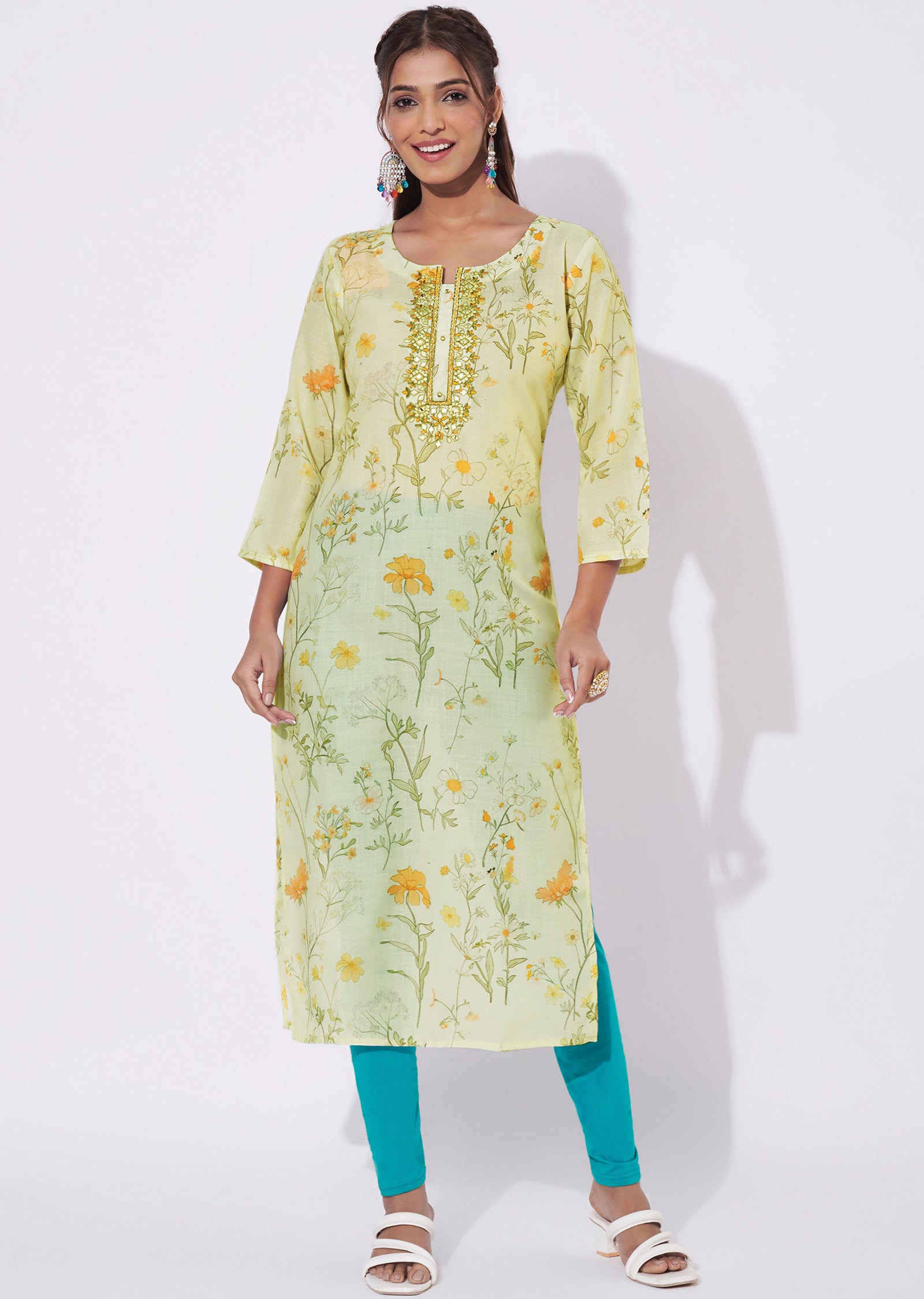 Light Yellow Linen Cotton Straight Cut