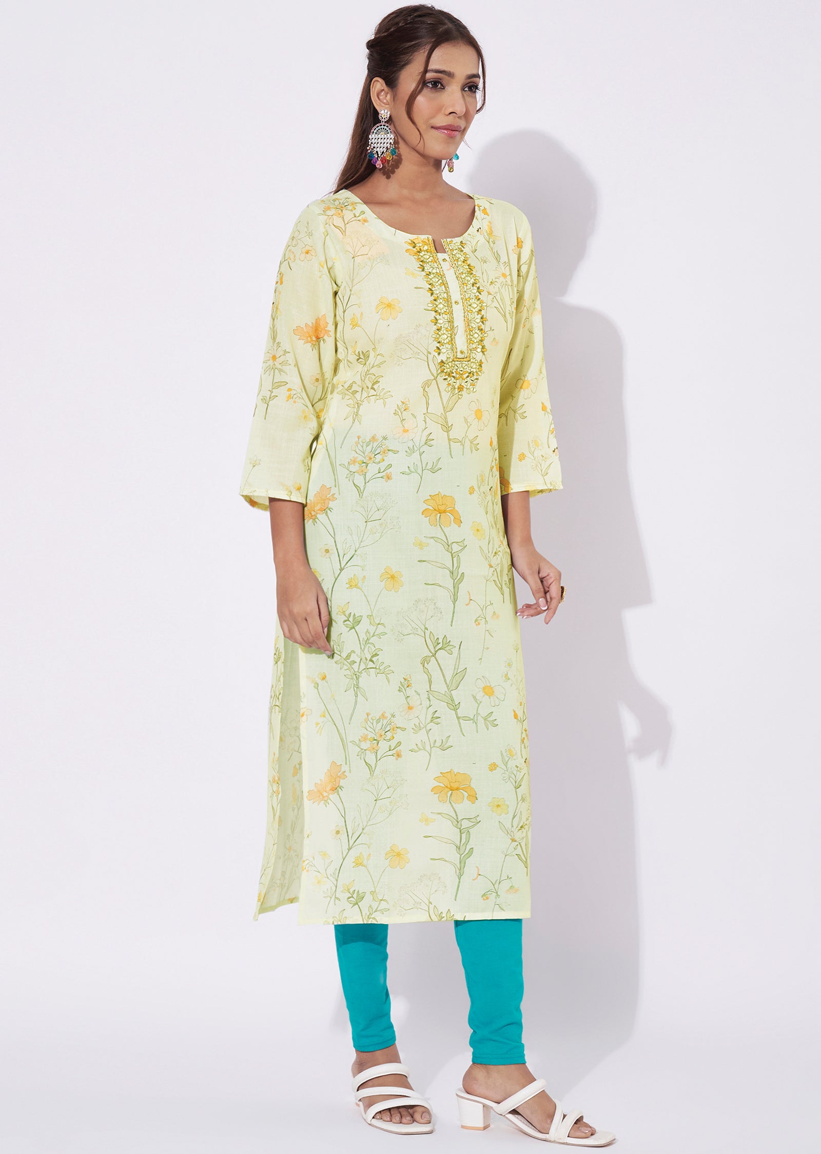 Light Yellow Linen Cotton Straight Cut