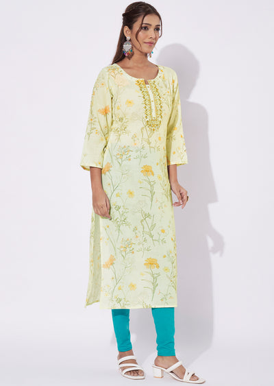 Light Yellow Linen Cotton Straight Cut