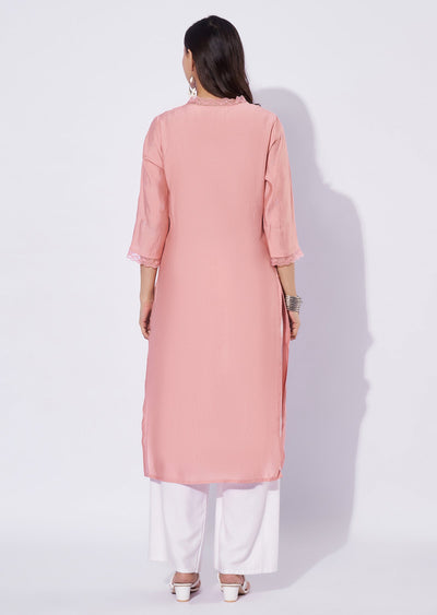 Peach Russian Silk Straight Cut Kurti