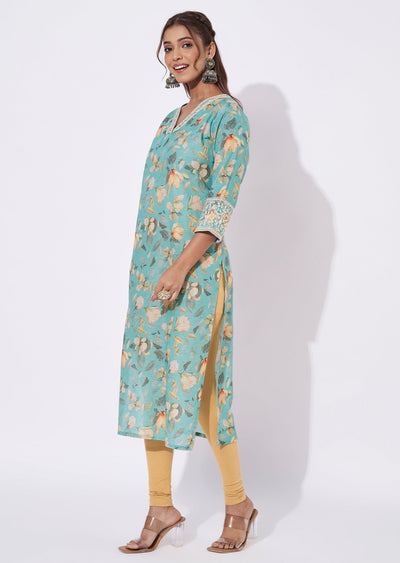 Sea Green Linen Silk Straight Cut