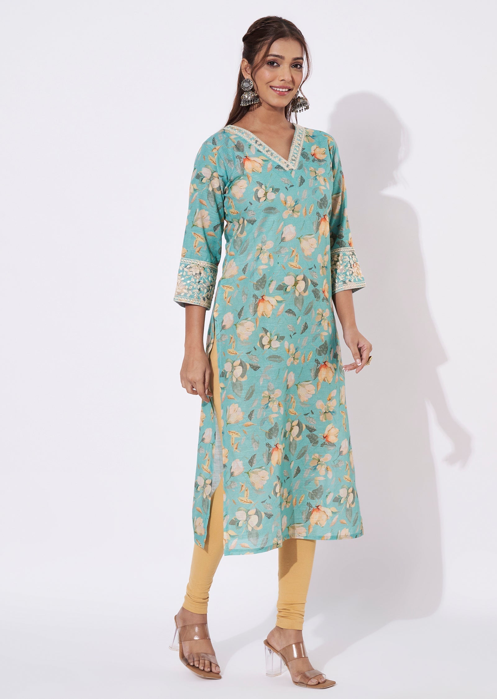 Sea Green Linen Silk Straight Cut