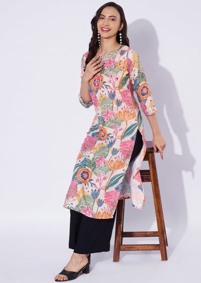 Multi Color Cotton Straight Cut Kurti
