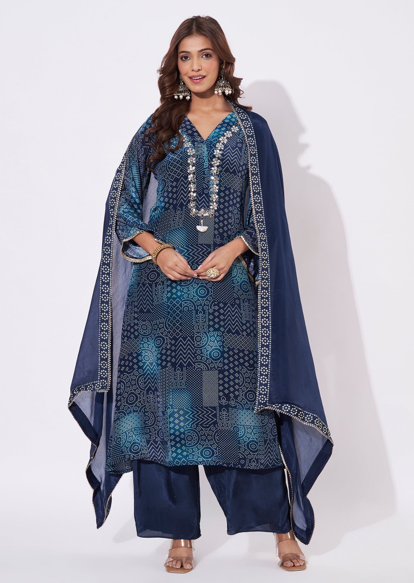 Navy Blue Crepe Straight Cut Suit