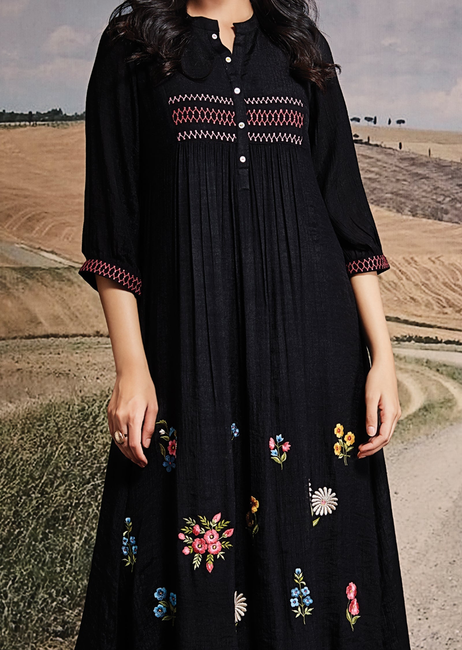 Black Chinnon Frock Kurti